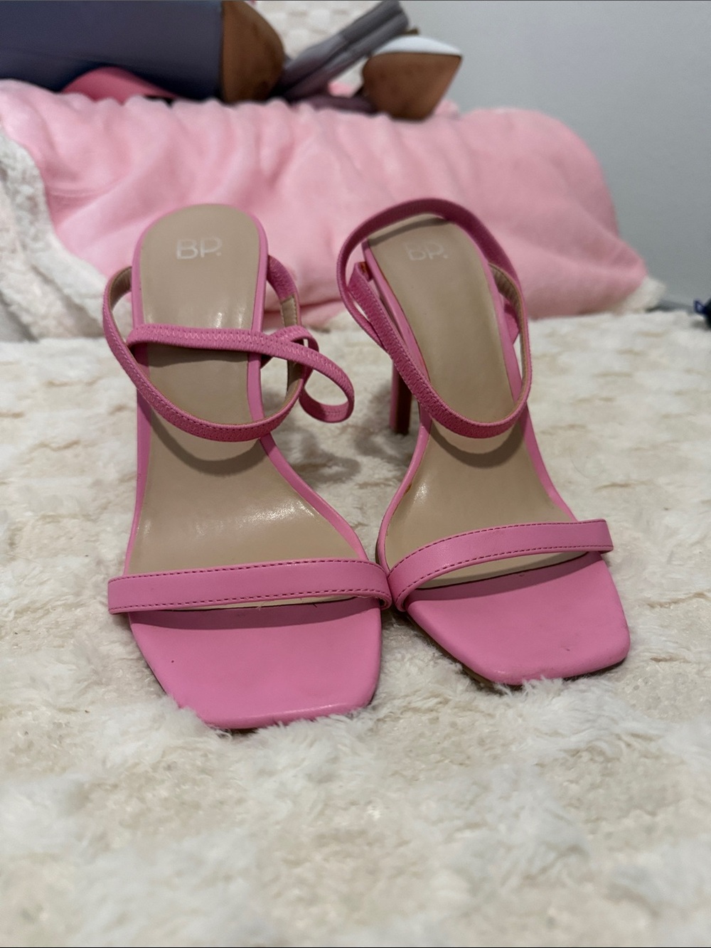 bp Pink Square-Toe Strappy Heels